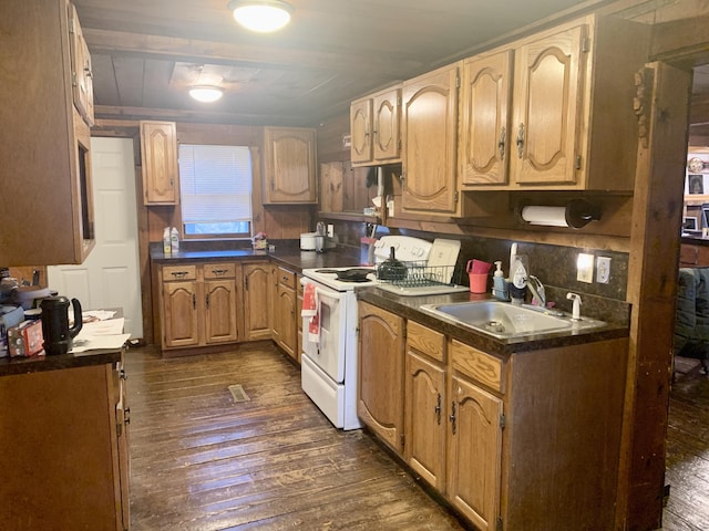 kitchen featuring sink, dark hardwood / wood-style floors, and electric stove