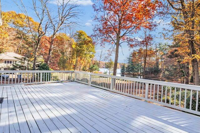 wooden deck with a water view