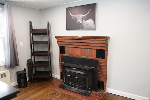 details featuring hardwood / wood-style floors and radiator heating unit