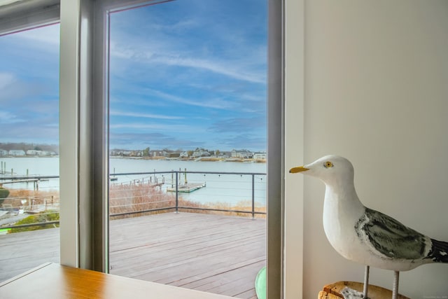 entryway with a water view