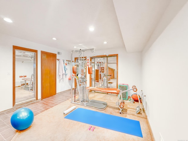 10 Surf Rd, Westport, CT 06880 - exercise room with recessed lighting and tile patterned floors