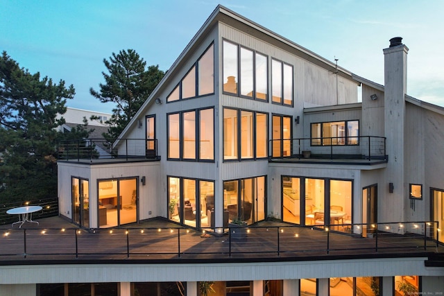 10 Surf Rd, Westport, CT 06880 - back of house with a balcony and a chimney