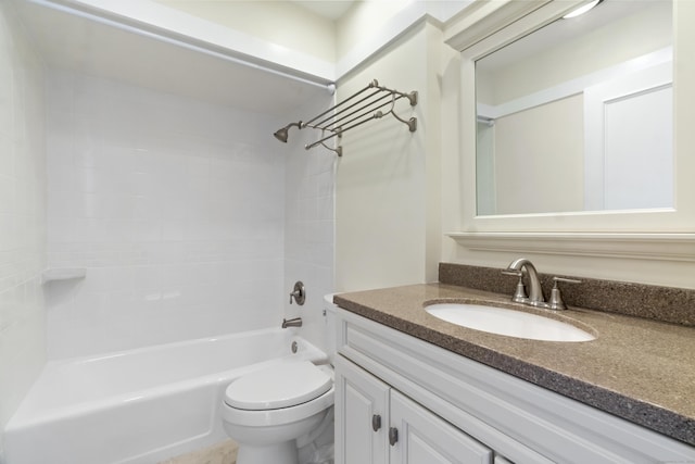 full bathroom featuring vanity, tub / shower combination, and toilet