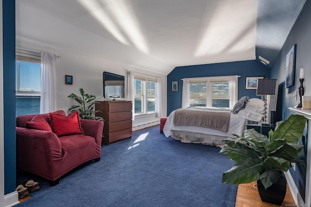 bedroom with vaulted ceiling and baseboard heating