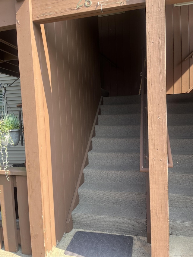 stairs with wooden walls