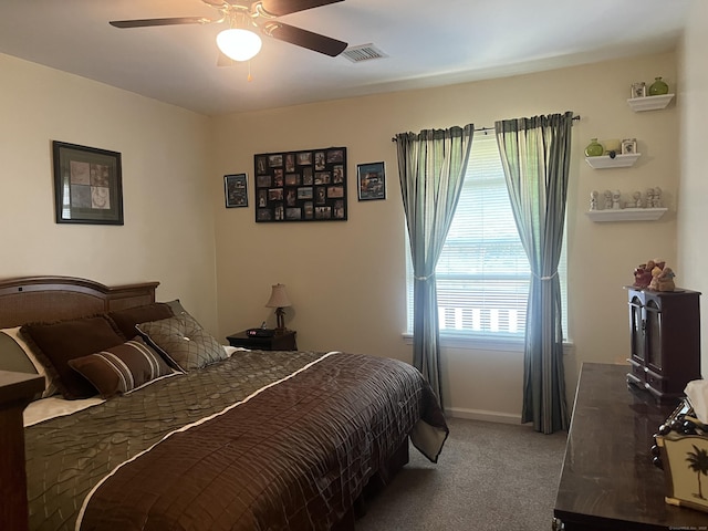 bedroom with carpet floors and ceiling fan