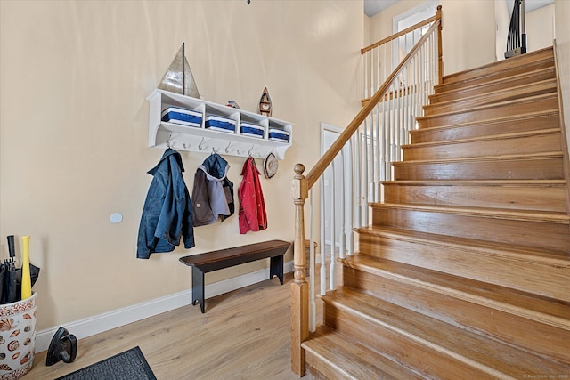 mudroom with wood-type flooring