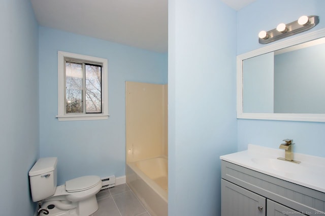 full bathroom with tile patterned flooring, vanity, shower / tub combination, and toilet