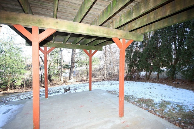 view of snow covered patio