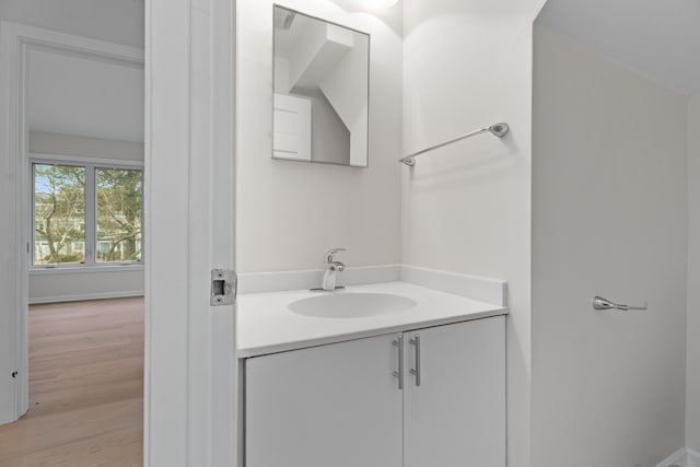 bathroom with vanity and wood-type flooring