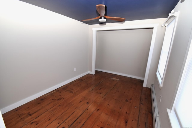 34 Lyme St, Old Lyme, CT 06371 - unfurnished room featuring a baseboard radiator, wood-type flooring, ceiling fan, and baseboards