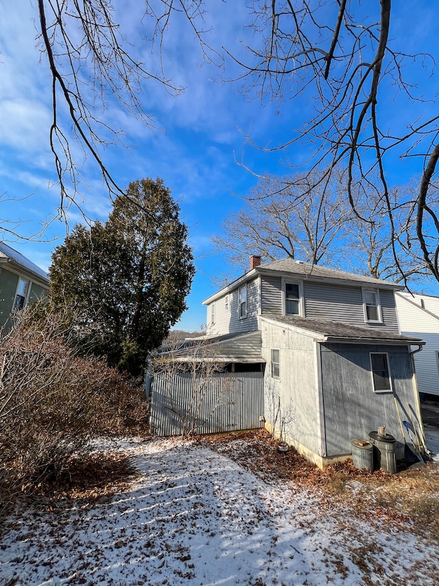 view of snow covered exterior