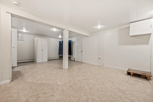 basement featuring a baseboard radiator