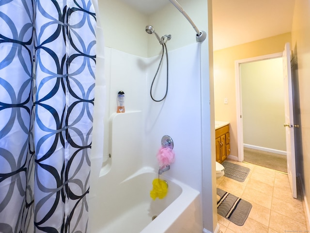 full bathroom with tile patterned flooring, vanity, toilet, and shower / bath combo