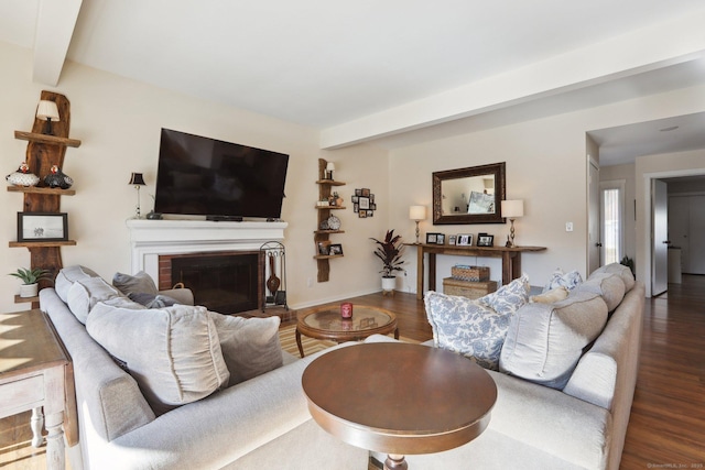 957A Heritage Vlg, Southbury, CT 06488 - living area featuring a brick fireplace, wood finished floors, and baseboards