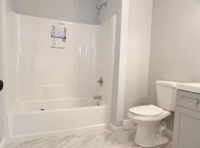 full bathroom featuring vanity,  shower combination, and toilet