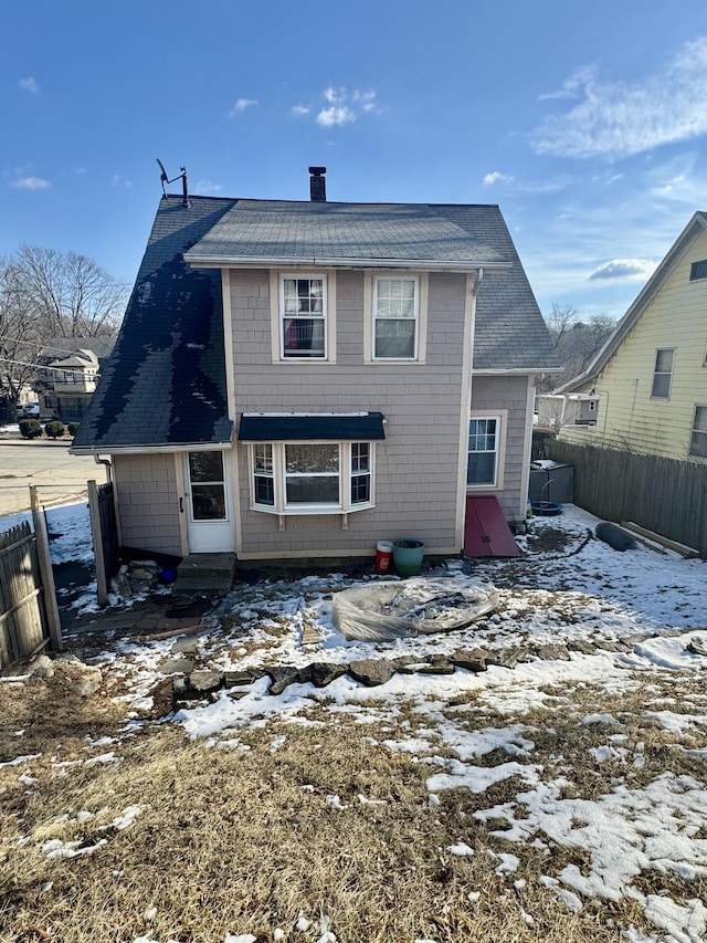 view of snow covered property