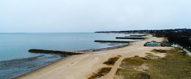 property view of water featuring a beach view