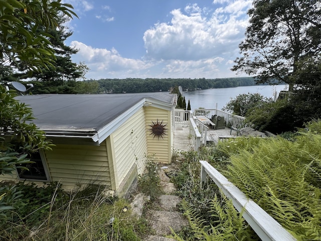 exterior space featuring a water view