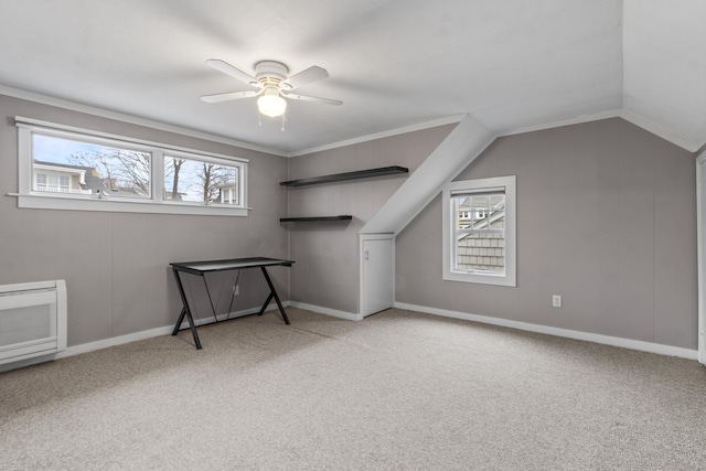 bonus room featuring vaulted ceiling, ceiling fan, and carpet