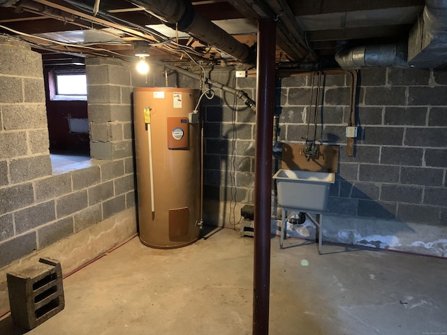 basement with water heater