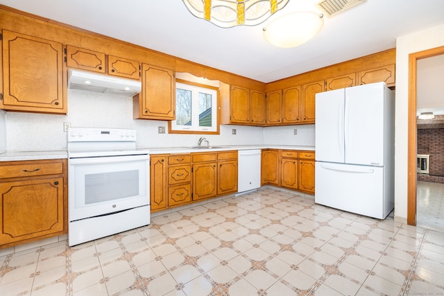 kitchen with sink and white appliances