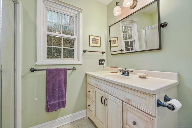 bathroom featuring vanity and walk in shower