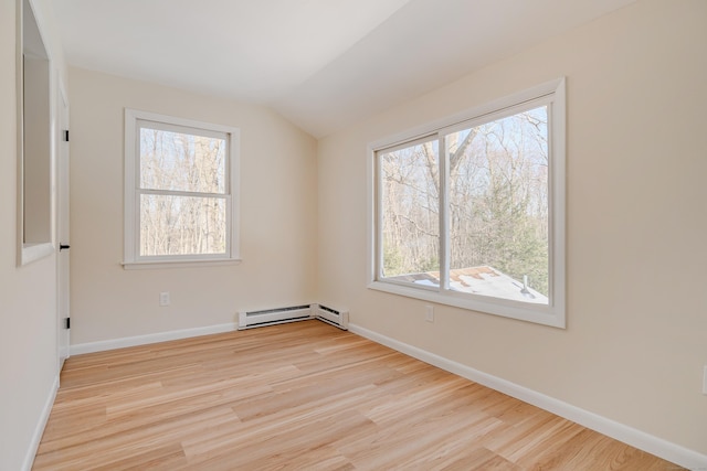 spare room with light hardwood / wood-style flooring, plenty of natural light, and baseboard heating