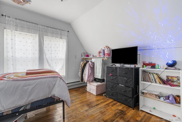 bedroom featuring vaulted ceiling and wood-type flooring