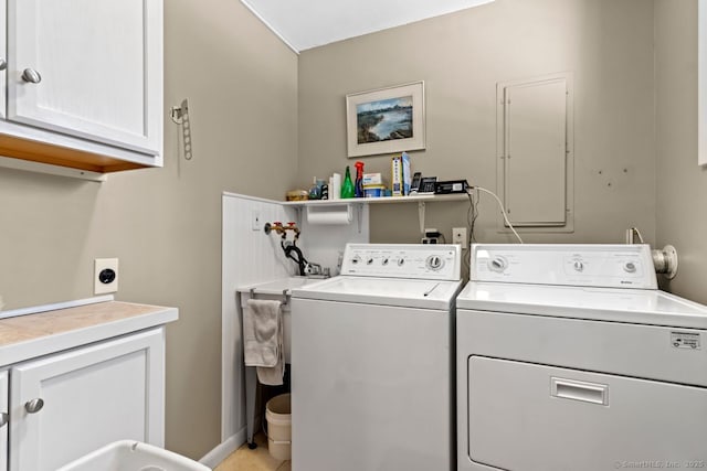 laundry room with independent washer and dryer and cabinets