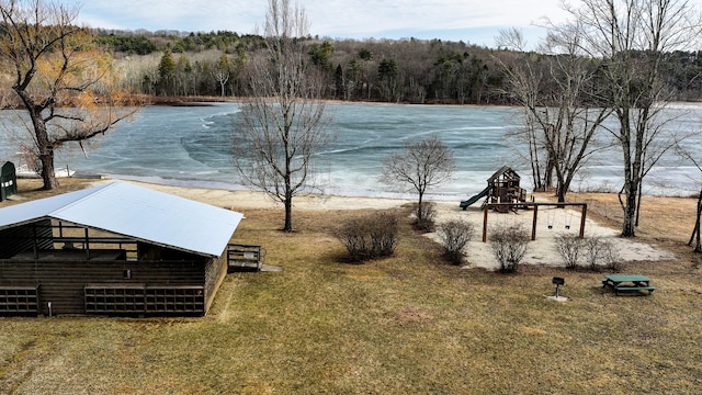 view of water feature with a wooded view