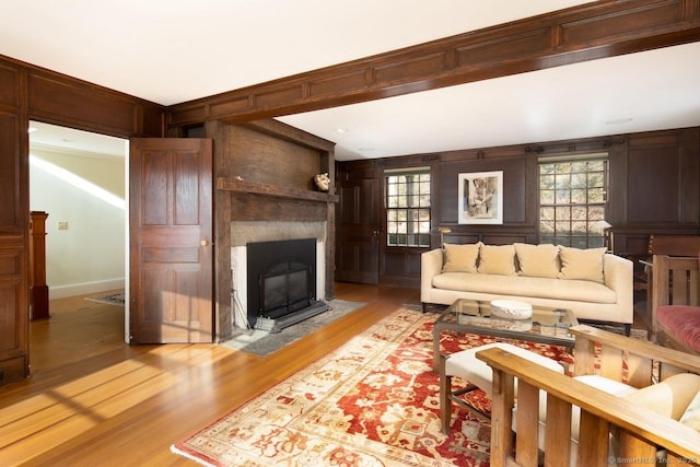 living room with light hardwood / wood-style floors