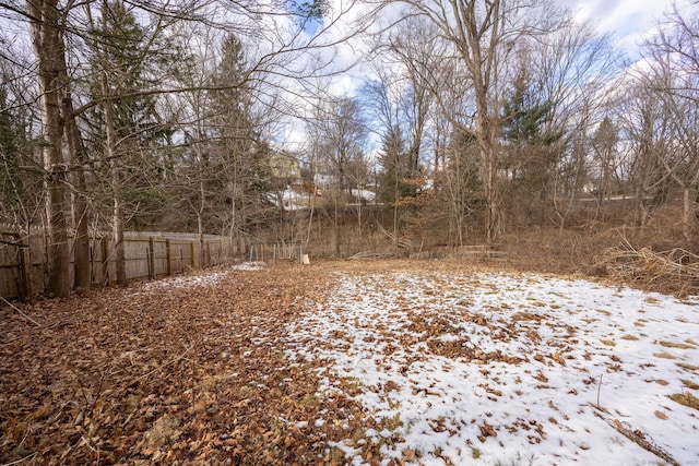 view of yard layered in snow