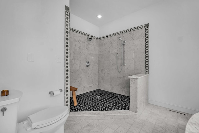 155 W Rd, East Haddam, CT 06420 - full bath featuring tiled shower, marble look tile flooring, and recessed lighting