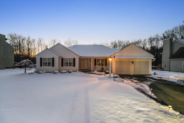 single story home with covered porch