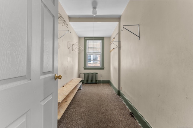 interior space featuring carpet and radiator heating unit