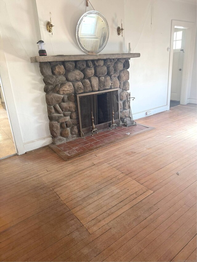 room details with a fireplace and hardwood / wood-style floors