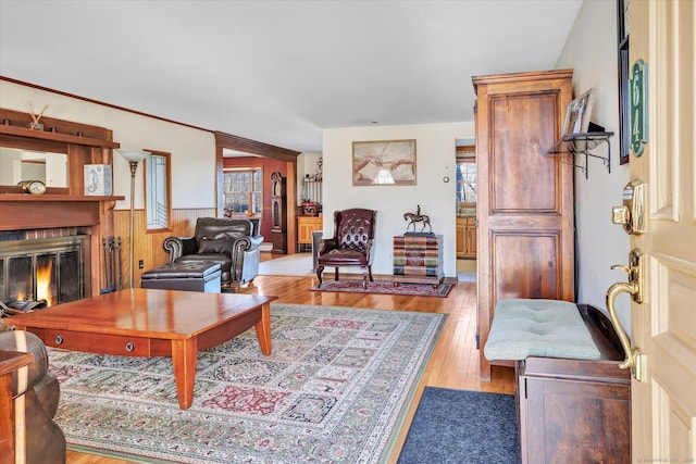 living room with light hardwood / wood-style floors