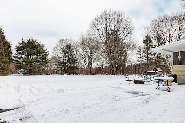 view of yard covered in snow