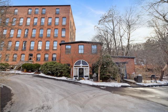 view of snow covered building