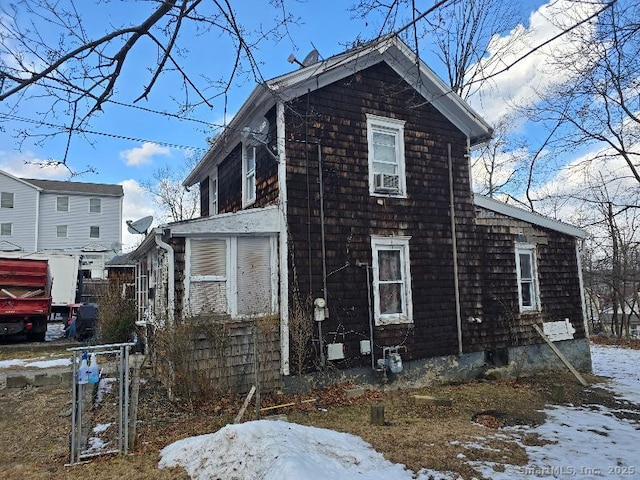 view of snow covered property