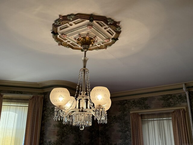 55 Walnut St, Winchester, CT 06098 - interior details featuring a notable chandelier
