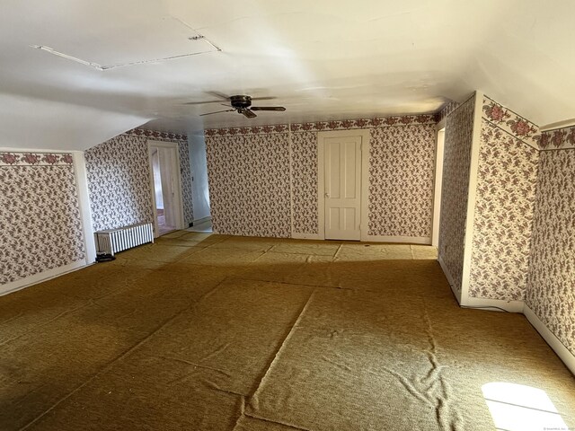 55 Walnut St, Winchester, CT 06098 - bonus room featuring ceiling fan, lofted ceiling, and radiator