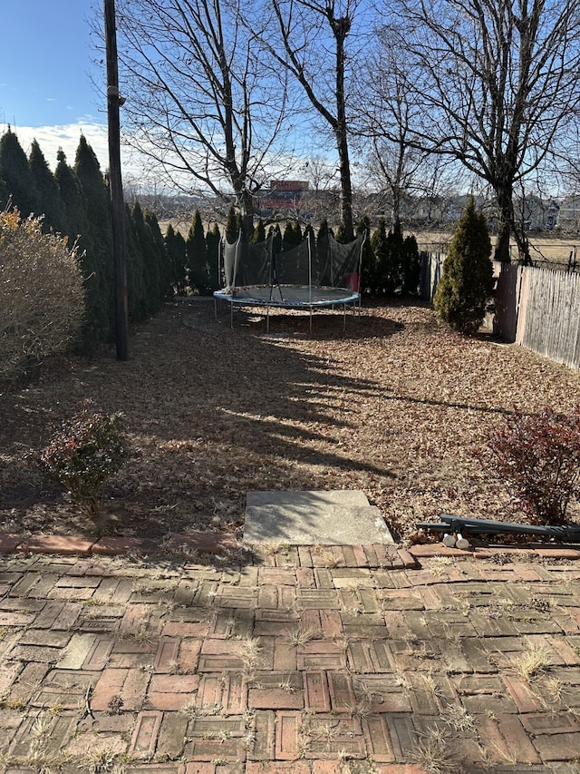 view of yard with a patio and a trampoline