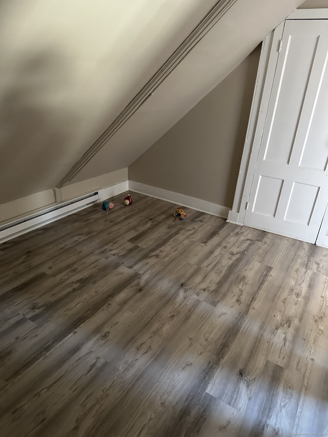 additional living space with lofted ceiling and hardwood / wood-style floors