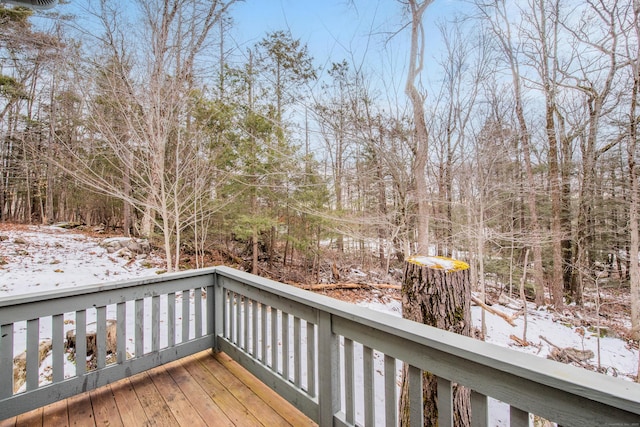view of snow covered deck