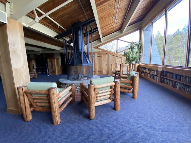 exterior space with a wood stove