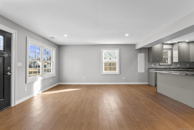 unfurnished living room featuring light hardwood / wood-style flooring