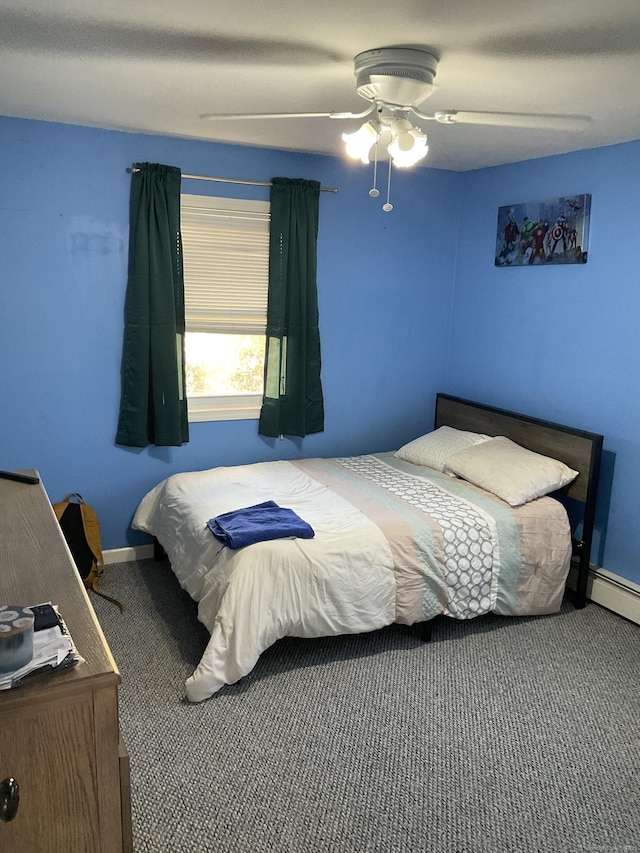 bedroom featuring carpet floors and ceiling fan