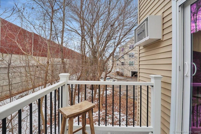 view of snow covered deck